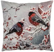 Karácsonyi párnahuzat 45x45 cm madarak havas csipkebogyó ágon