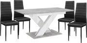 Maasix SWTG Magasfényű Fehér - Beton 4 személyes étkezőszett Fekete Coleta székekkel N