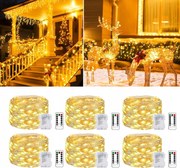 6x Drót Lámpa 10M 100 Led Mikro Elemes fehér meleg