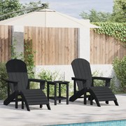 Adirondack szék lábtartókkal 2 db Fekete HDPE