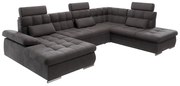 Antracitszürke kinyitható tárolóhelyes sarokkanapé (jobb oldali-U alakú) Merkur – Ropez