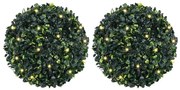 2 db zöld mesterséges boxwood gömbök LED fényekkel 45 cm