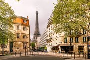 Fotográfia Street in Paris with Eiffel Tower, France, Alexander Spatari