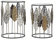 fém és üveg kisasztal készlet – 2 db – Levélmintás