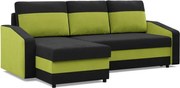 Hewlet sarokkanapé, 2 ágyneműtartóval, szövet anyag, univerzális oldal, bonell töltet, fekete - zöld