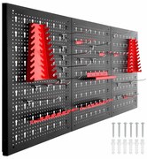 Fém, fali szerszámtartó panel kampókkal és tárolókkal