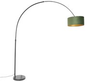 Ív lámpa fekete bársony búra zölddel és arannyal 50 cm - XXL