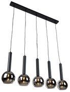 Modern fekete függőlámpa füstüveggel, 5 izzós - Clayton