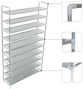 10 polcos ezüstszínű fém/nemszőtt kelme cipőtartó