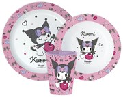 Hello Kitty Kuromi étkészlet, micro műanyag szett, pohárral 260 ml