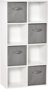 HOMCOM 8 rekeszes könyvespolc moduláris könyves szekrény 4 eltávolítható nem szőtt szövet fiókkal 61.5x30x121.6 cm Fehér és Szürke | Aosom