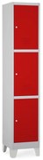 Fém szekrény - 3 doboz, 38 x 45 x 195 cm, fix lábakkal, hengerzár, piros - ral 3000