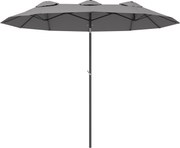 Outsunny Dupla Napernyő, 285x147cm-es Kerti Napernyő Kézi Karos Műanyag Rúddal, Szélcsatornás Oval Piac Napernyő, Szélálló Dupla Napernyő Állítható Dő