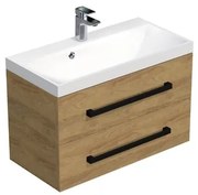 Fürdőszoba szekrény fekete fogantyúval és mosdóval SAT Cube Way 80x53x40 cm tölgy Hickory matrac CUBE2C80ZDH