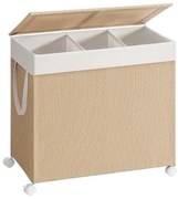 Szennyeskosár 3 rekesszel, 140 literes, levehető béléssel natúr bézs és matt fehér színben