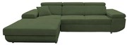 CASTELO L-alakú, ággyá nyitható sarokülőgarnitúra tárolóval, balos kivitel, zöld