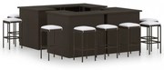 16 részes barna polyrattan kerti bárszett párnával