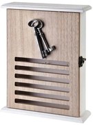 Fa fali kulcstartó szekrény rácsos ajtóval, kulcs dekorral - 26,5x6x20 cm