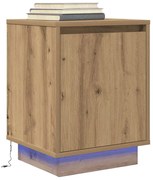 kézműves tölgy színű éjjeliszekrény LED-fényekkel 38x34x50 cm