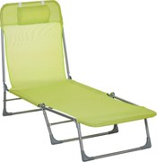 Outsunny Összecsukható és Fekvő Kerti Napozóágy Fejtámasszal és Állítható, 5 Fokozatú Háttámlával 182x56x28 cm Zöld | Aosom