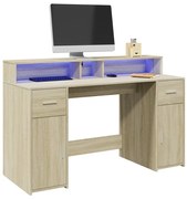 sonoma tölgy színű szerelt fa íróasztal LED-ekkel 140x55x91 cm