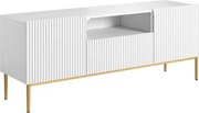 Nicole 150 cm-es TV-szekrény nyitott polccal - matt fehér / arany lábak