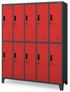 10 rekeszes öltözőszekrény lábakon BARTEK, 1360 x 1720 x 450 mm, antracit-piros
