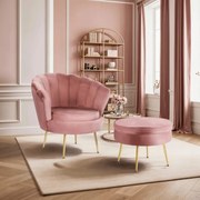 Elegáns Fotel Lábtartóval Rózsaszín Bársony Kárpittal. GRAND