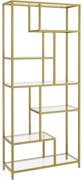 Könyvespolc, 6 szintes magas könyvszekrény 30 × 80 × 180 cm, fémes arany színben
