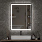 60x80cm álló fürdőszobai LED tükör | Óra - Fényerő és színhőmérséklet szabályozás