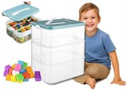 3 szintes építőkocka rendszerező doboz rekeszekkel, fogantyúval