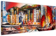 Kép - Victoria Harbour, Hong Kong, olajfestmény (120x50 cm)