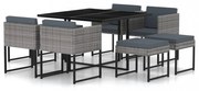 9 részes szürke polyrattan kerti étkezőszett párnákkal