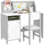 HOMCOM Gyermek íróasztal és szék szett fehér táblával, 5+ éves gyerekeknek, 90x45x85 cm, szürke | Aosom