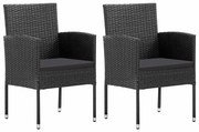 vidaXL 2 db fekete polyrattan kerti szék fekete párnákkal