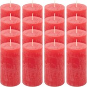 Rusztikus gyertyakészlet 10 cm Ø 5 cm 16 db piros