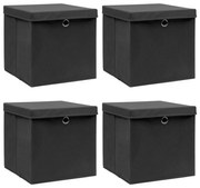 4 db fekete szövet tárolódoboz fedéllel 32 x 32 x 32 cm