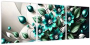 Kép - 3D türkiz virágok (órával) (90x30 cm)