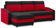 Hewlet sarokkanapé, 2 ágyneműtartóval, szövet anyag, univerzális oldal, bonell töltet, fekete - piros