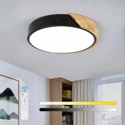 Led Mennyezeti Lámpa Plafon Kerek Fekete Fa Felületszerelhető Távirányítóval 43W