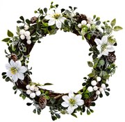 White poinsettia karácsonyi fonott koszorú, 30 cm