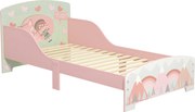 ZONEKIZ Fa gyermekágy 143x77x60 cm 3-6 éves gyermekeknek biztonsági korlátokkal és mintákkal, maximális teherbírás 40 kg, modern rózsaszínű gyerekszob