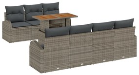 Kerti Kanapé Szett 8 Elem Szürke Rattan Kerti Étkezőszett