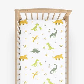 Goldea gyermek gumis pamut lepedő kiságyba - dinoszauruszos kalandok 60 x 120 cm