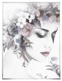 Vászon falikép, nő virágkoszorúval, 60x80 cm, fehér - ELFIE