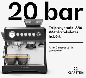 Klarstein GrandPresso karos kávéfőző, precíziós daráló, gőzfúvóka, portaszűrő, nyomásjelző, 20 bar