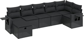vidaXL 7 részes fekete polyrattan kerti ülőgarnitúra párnával