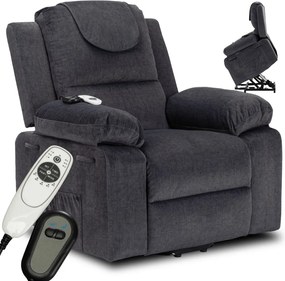 Fotel Masujący Elektrycznie Rozkładany FENIX z Funkcją Wstawania Ciemny Popiel