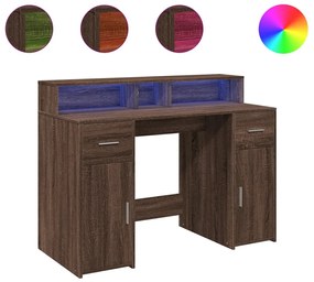 barna tölgy színű szerelt fa íróasztal LED-ekkel 120x55x91 cm