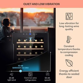 Klarstein Barossa 36 Uno, borhűtő, 95 liter, 36 palack, 1 zóna, érintőképernyő